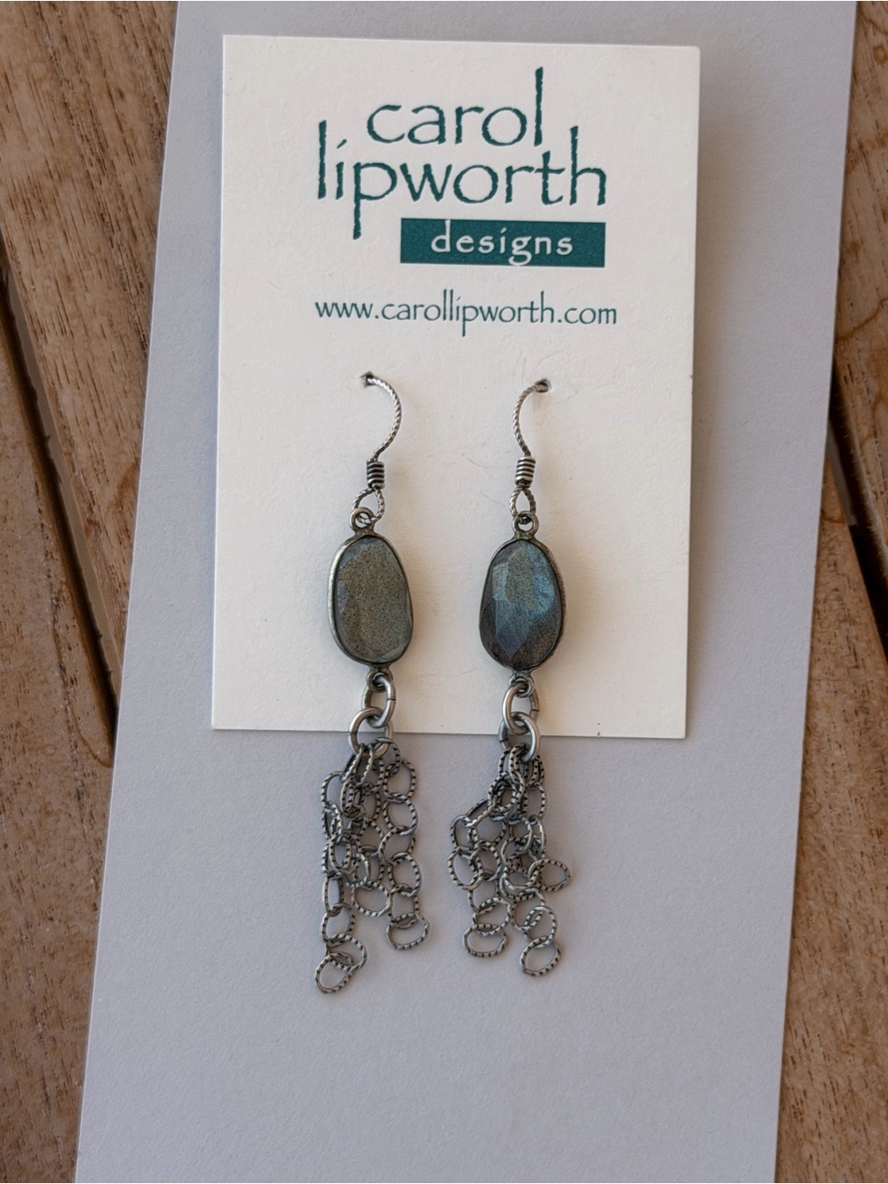 Sterling silver labradorite and textured chain fringe earrings